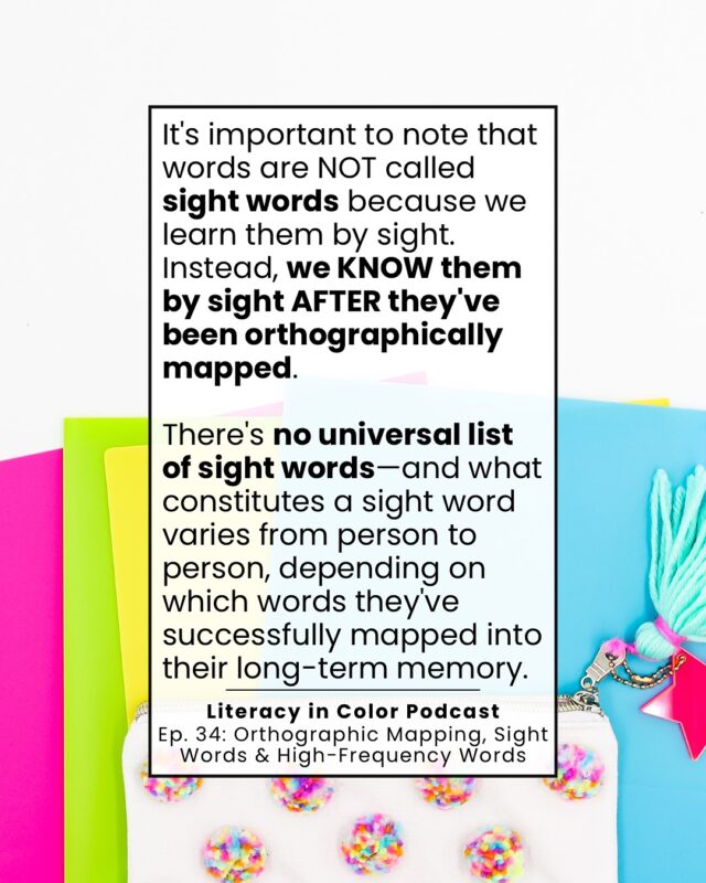 ❌ Sight words aren’t called sight words because we memorize them by sight.

✅ We know them by sight after they’ve been orthographically mapped.

This small distinction? It makes a BIG difference in how we teach reading.

In Ep. 34 of Literacy in Color, I’m breaking down orthographic mapping, sight words, and high-frequency words—what every teacher needs to know to support word recognition the way the brain actually learns.

If you’ve ever wondered:
➡️ How do we REALLY store words in memory?
➡️ Do we need to memorize sight words?
➡️ How does orthographic mapping help all learners?

…this episode’s for you!

Want the link? Drop the word “MAP” below and I’ll DM it to you!

#literacyincolor #literacyincolorpodcast #podcast #educationpodcast #podcastforteachers #podcastforeducators #scienceofreading #structuredliteracy #orthographicmapping #sightwords #highfrequencywords